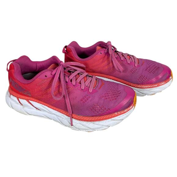 Hoka Clifton 6 Sneakers Poppy Red Cactus Flower Women’s 7.5 Running Walking - Picture 1 of 16